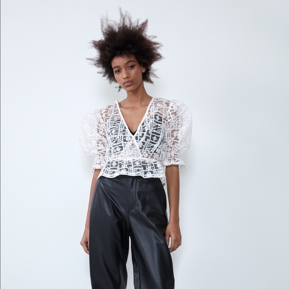 Zara embroidered Tulle T shirt Wrap top